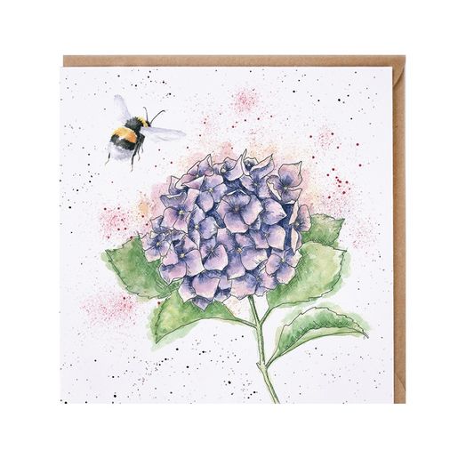 Přání Wrendale Designs "The Busy Bee 15x15 cm - Hortenzie