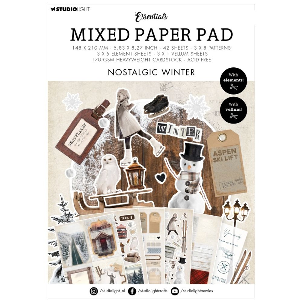 Studio Light Kreativní blok Studio Light Mixed Paper Pad, A5, 42 l. - Zimní nostalgie