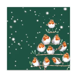 Vánoční ubrousky Wrendale Designs "Rockin' Robins", 33x33 cm - Červenky