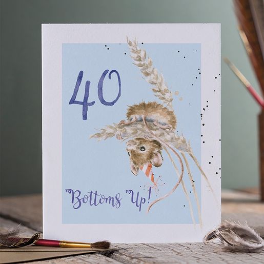 Narozeninové přání Wrendale Designs "40 Bottoms Up!" - Myška