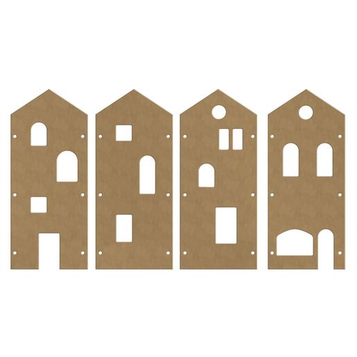 Dřevěný výřez k dekoraci Gomille, 4 ks - Domečky