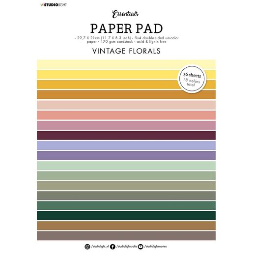 Blok barevných papírů "Vitange Florals A4, 36 l. - odstíny zelené a fialové