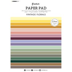 Blok barevných papírů Studio Light "Vitange Florals", A4, 36 l. - odstíny zelené a fialové