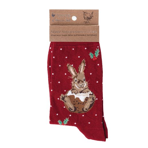 Bambusové ponožky Wrendale Designs "Little Pudding" - Králík, vánoční