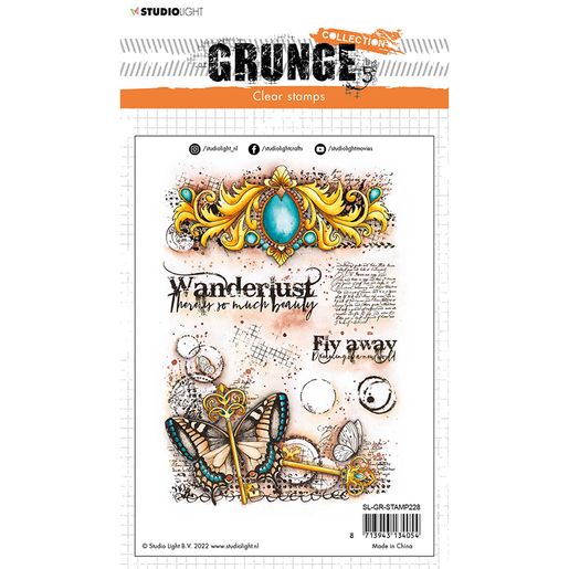 Gelová razítka Studio Light "Grunge", 8 ks - Motýl a ornamenty